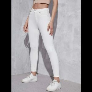 SHEIN WHITE Solid Skinny Slant Pocket Jeans Zip Fly Patched Extra Small XS 2
